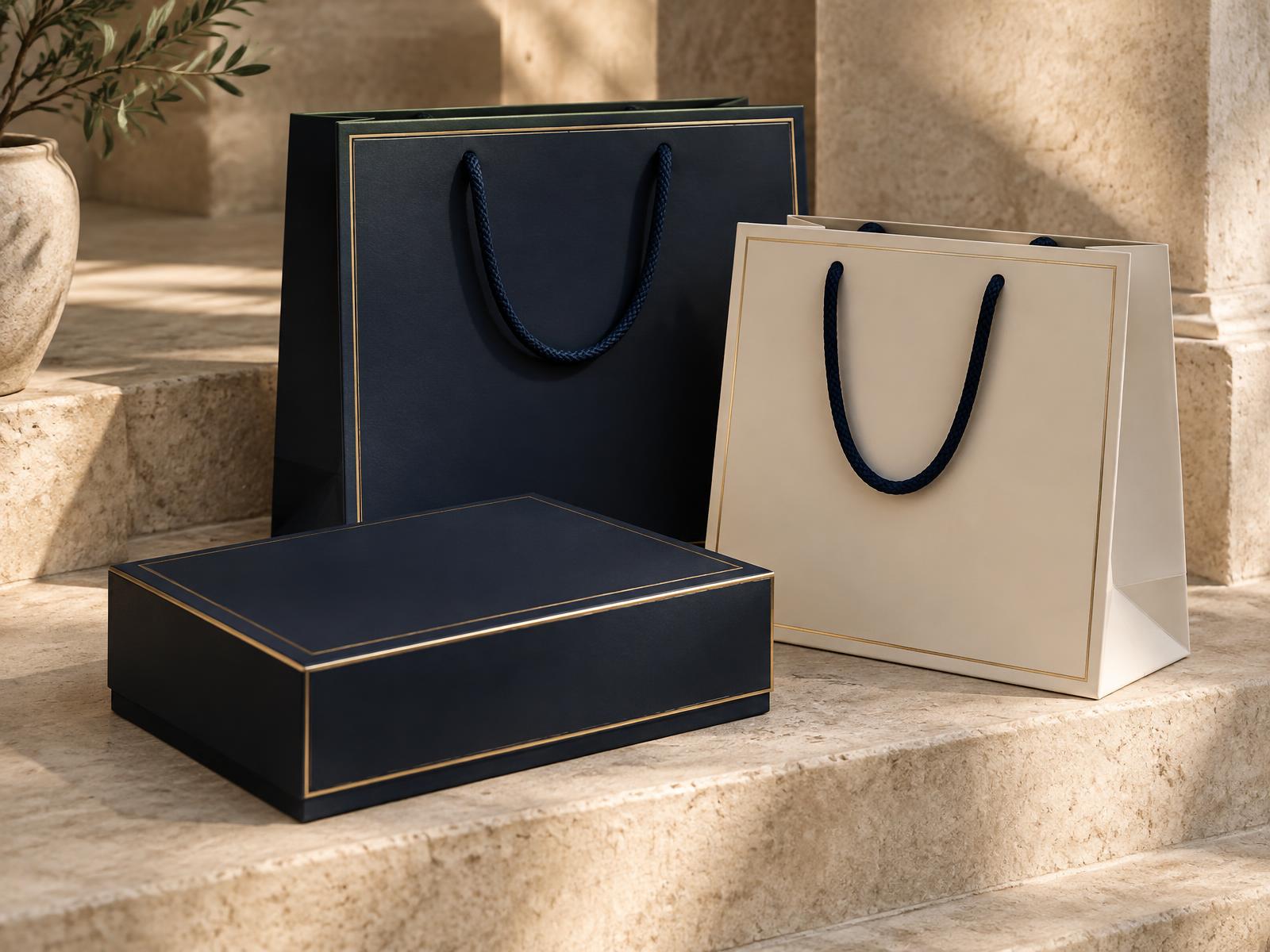 Zander magnetic box and shopping bags on limestone steps